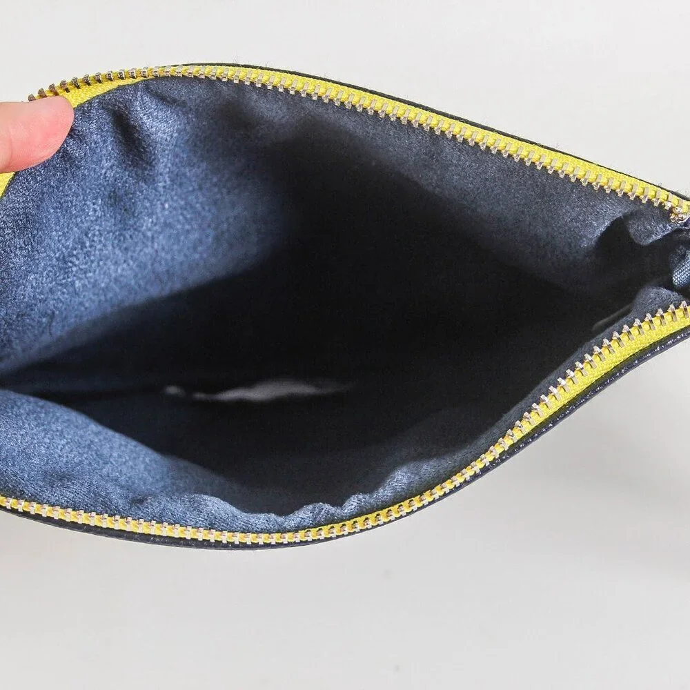 KUT From The Kloth Leopard Print Wristlet Clutch Navy Yellow Zip Pouch Bag